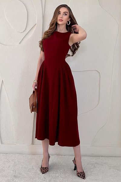 Elbee Fashion Woman Midi Length Basic Linen Dress