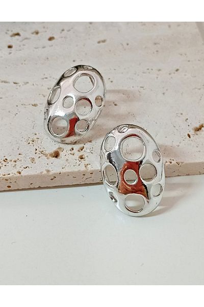 mos&more Silver Hollowed Oval Light Earrings