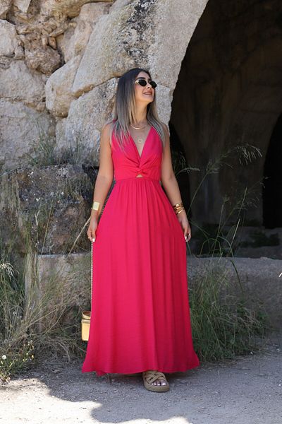 bytugcekaya Rochie fucsia cu detaliu de legare la spate