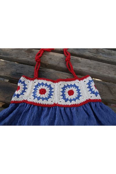 Hippie Hop Hippie Hop Motifed Dress Girl's Flowered - Blue - White - Red