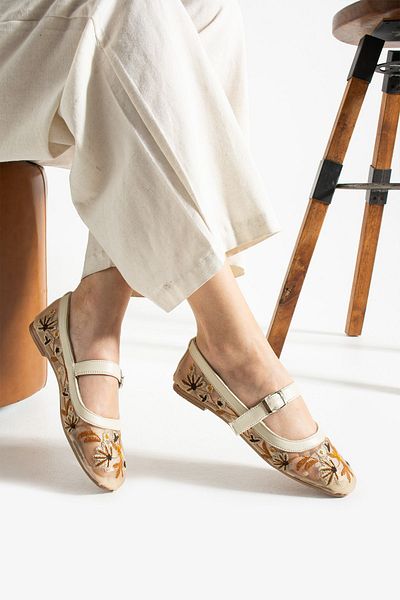 redtan White Embroidered Women's Ballerinas |   Flower Embroidered Mesh Ballerinas |   Lightweight Comfortable Sole Stylish Casual Shoes