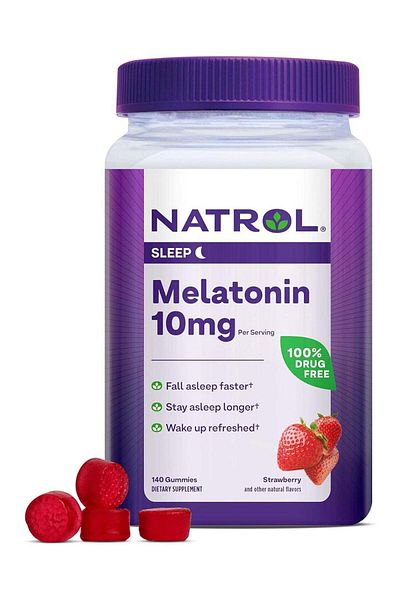 Natrol ميلاتونين ١٠ ملغ، فراولة، ١٤٠ علكة، قد تختلف العبوة