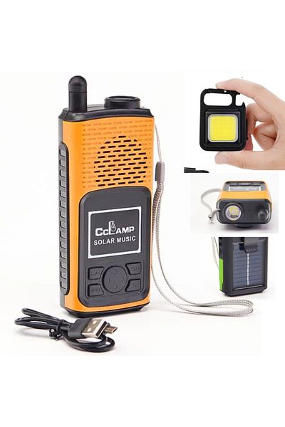 FİAPFO APF® Multifunctional Set – Yellow Solar Bluetooth Speaker with FM Radio & Metal Keychain, with Flashlight