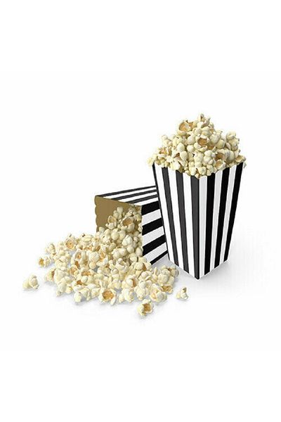 turkuaz parti Black and White Striped Corn Box of 8, Popcorn Box