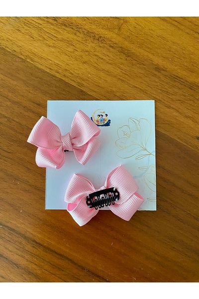 EGOMİ Grosgrain Ribbon Bow 2-Piece Pink Hairless Baby Buckle
