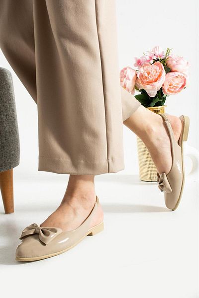 FEMME FATALE Cindy Bow Patent Leather Open Back Comfortable Sole Sandals Ballerinas
