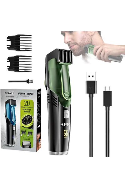 FİAPFO APF® Vacuum Beard Trimmer, IPX6 Rechargeable Electric Trimmer, 20 Settings