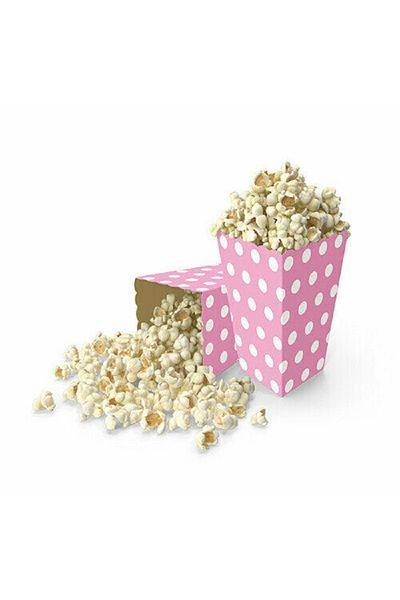 turkuaz parti White Polka Dots Pink Corn Box of 8, Popcorn Box
