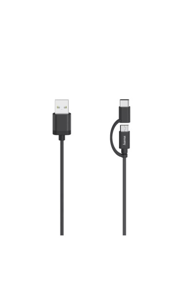 Hama Καλώδιο Hama 200616, microUSB, 2 σε 1, προσαρμογέας USB-C, 0,75 m (Μαύρο)