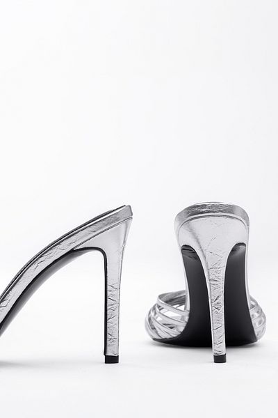 Tasarım Knitted and Stone Detailed Ankle Buckle Evening Dress Heeled Shoes for Special Occasions