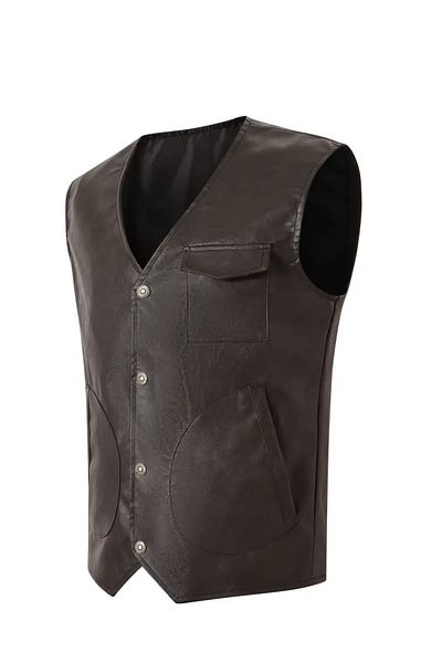 NYC GİYİM TEKSTİL Zik Genuine Leather Vest with Snap Closure