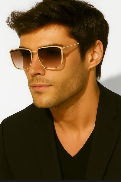 Merand Small Square Gold-Gold Frame Brown Glass Minimal Sunglasses High Quality Ce Certificate