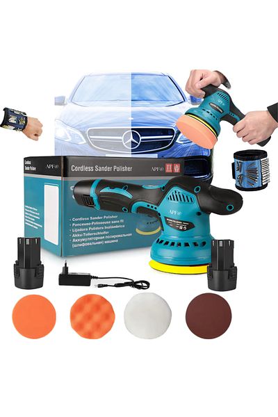 FİAPFO Masina de Polisat cu Excentric APF® 12V, 125mm, 8 Trepte Viteza, 2 Baterii, + Bratara Magnetica