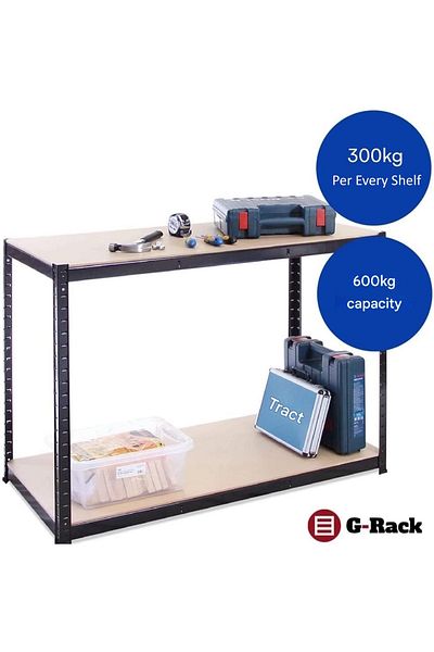 G-Rack Metal Storage Shelf, 90 X 120x 60 Cm, 2 Shelves, 300kg/shelf, Steel Frame Material, Black
