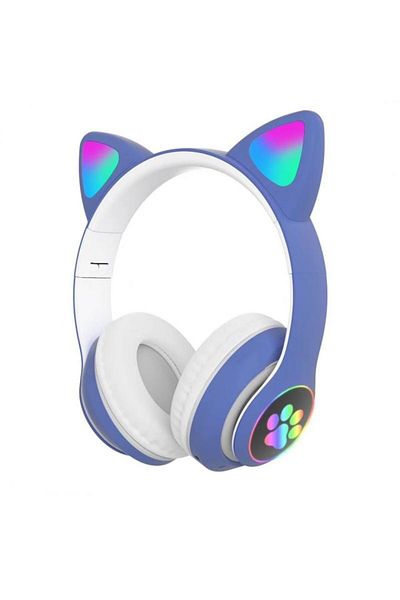 Bogadini Castile Wireless Pliabile Cu Urechi Pisica, Bluetooth 5.0, Hifi Stereo, Led, Albastre