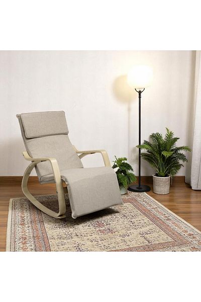 Kiwari Zein rocking chair, metal frame, wooden arms, 120x67x90 cm, polyester, removable cover, Beige