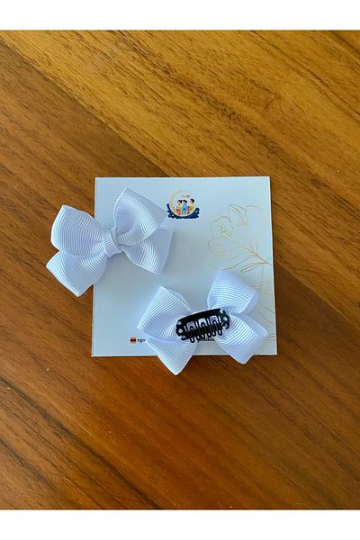 EGOMİ Grosgrain Ribbon Bow 2 Pack White Hairless Baby Buckle