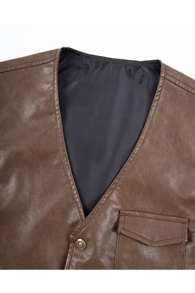 NYC GİYİM TEKSTİL Zik Genuine Leather Vest with Snap Closure