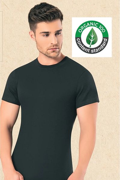 OMERA 2 Pieces, 100% Organic Cotton Rib, Round Neck Men's T-Shirt & Undershirt, Ocs Certified