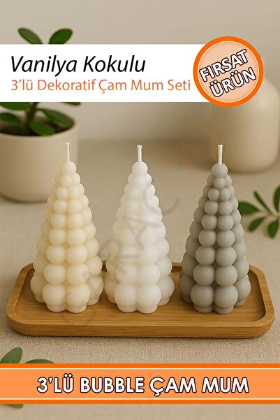 garaccu Vanilya Kokulu Bubble Çam Mum 9 cm 3'lü