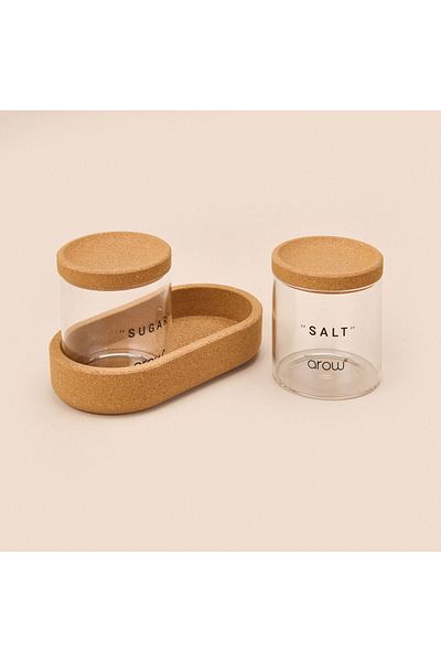 MATMEL Linda 2-Piece Glass Spice Jar with Cork Lid - Transparent / Light Brown