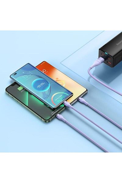 Baseus Data cable Baseus Flash Series II, 3in1 USB-C / Lightning / MicroUSB, 100W, 1.2m (Violet)
