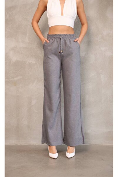 NOLYA MODA بنطلون كتان طبيعي رمادي