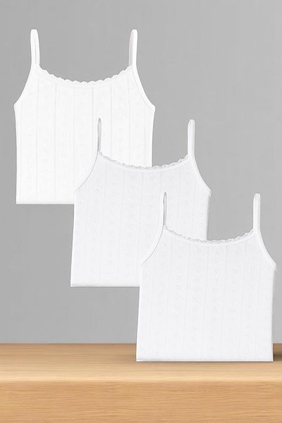QKK Women's 100% Cotton Jacquard Soft Fabric Ecru Thread Strap 3-Piece Undershirt Qi̇3K13Lk4E.3L
