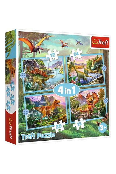 Trefl Trefl 4 in 1 Dinosaur World Puzzle, 12/15/20/24 pieces