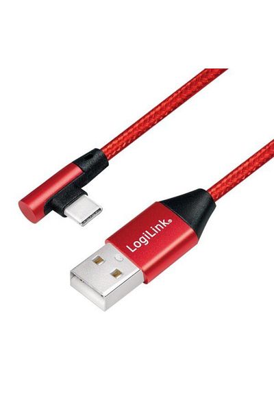 LogiLink Logilink data cable, CU0146, USB 2.0 (T) to USB 2.0 Type-C (T) at 90 degrees, 1m, Premium, Red