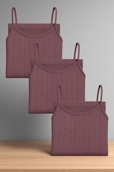 QKK Women's 100% Cotton Jacquard Soft Fabric Plum Rope Strap 3-Piece Undershirt Qi̇3K13Lk4E.3L