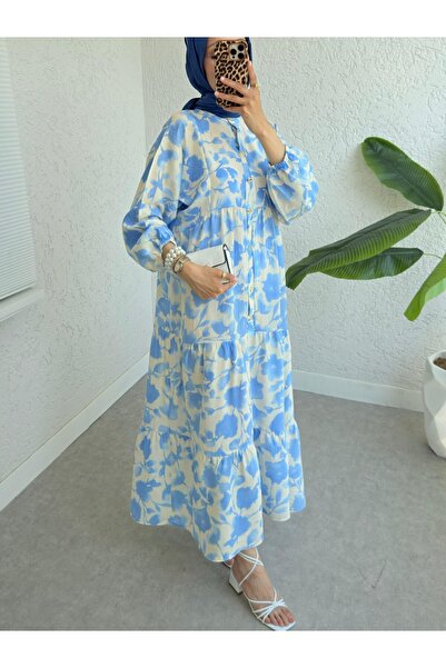 Modamorfo Φόρεμα με μοτίβο με μισό κουμπί - Μπλε