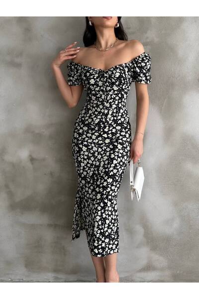 NOLYA MODA Çiçek Desenli Midi Elbise