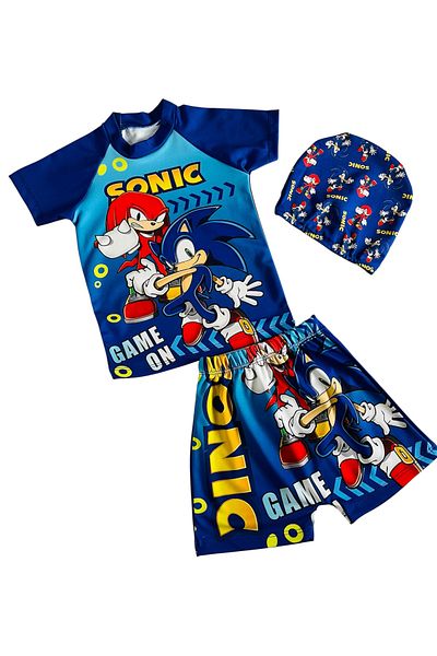 YUMİYUMM Boy's Character Printed Short-Sleeved Shorts Swimwear Set