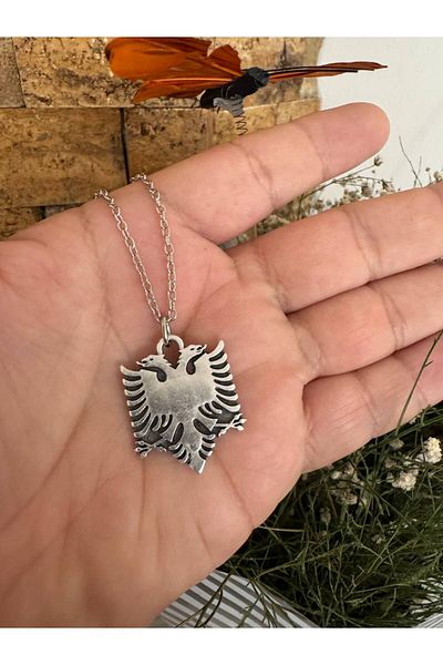 Herşey Nota Double Headed Eagle Figured Necklace – Albanian Symbol Silver Color Unisex Metal Jewelry