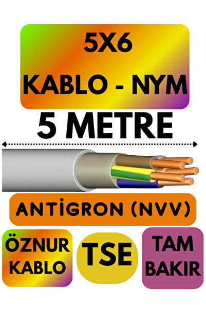 Avarson Öznur 5X6 ANTİGRON (NYM) Kablo (Gri) Metre Seçenekli 5 METRE
