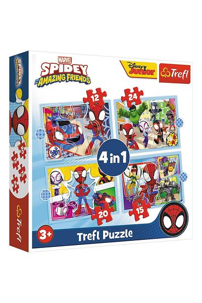 Trefl Puzzle Trefl 4 in 1 Spidey and his Amazing Friends, Team Spidey, 12/15/20/24 pieces