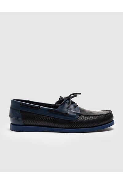 Cabani Genuine Leather Navy Blue Lace-Up Men's Casual Shoes
