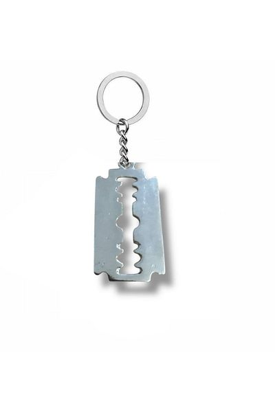 Herşey Nota Metal Keychain with Razor Figure – Gothic Style Silver Color Unisex Accessory