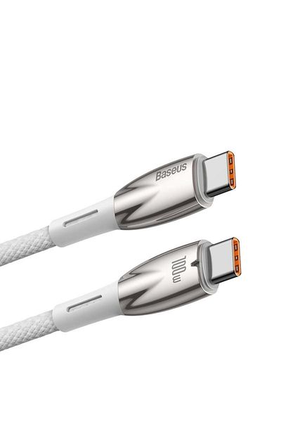 Baseus Data and Charging Cable, Baseus Glimmer Series, Power Delivery, 100W, 480 Mbps, 2m (White)