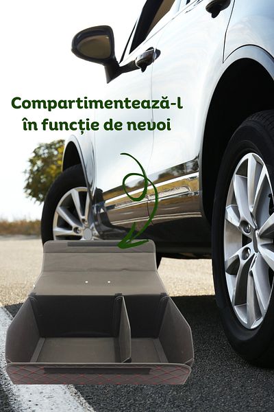 clickzu Organizator portbagaj auto XL, piele, husă cu velcro, 2 compartimente, 65x30x30cm, negru și roșu,