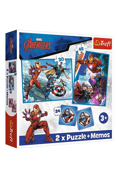 Trefl Set 2 puzzle-uri + joc memorie Trefl Marvel Avengers Eroii in actiune, 30/48 piese