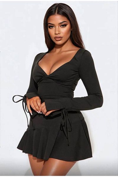 DEFNADA Women's New Model Sexy Black Micro Stretchy Fabric Fancy Mini Dress