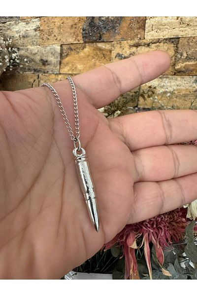 Herşey Nota Bullet (Lead) Figured Necklace – Silver Color Military Style Unisex Metal Jewelry