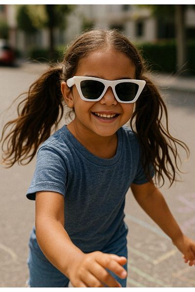 CHANCE GİFT White Rimmed Cat Eye Girls' Glasses Trend Sunglasses Uv400 Children's Fashion Style