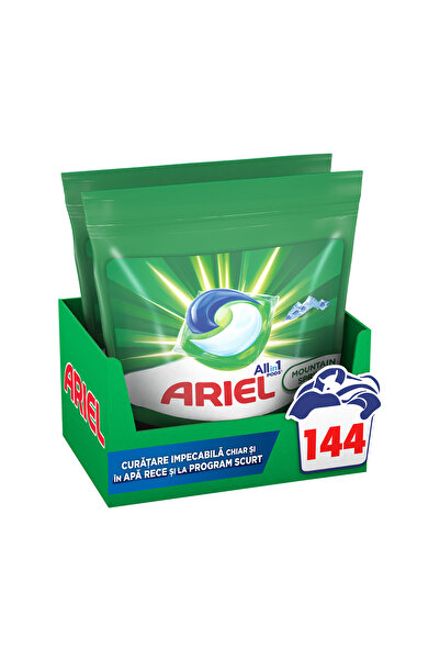 Ariel Detergent Rufe Pods All In One Mountain Spring, 2x72 Buc, 144 Spalari