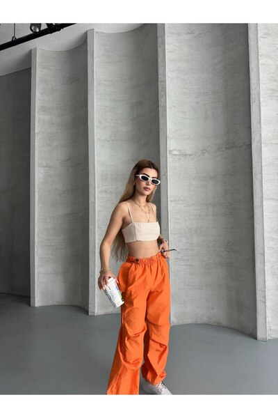 Marbella Women's Elastic Leg Parachute Fabric Trousers