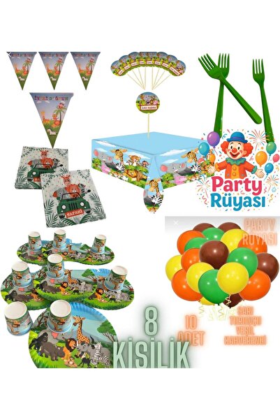 partyrüyası Safari Cute Animals Themed 8-Person Flamingo Birthday Set-2