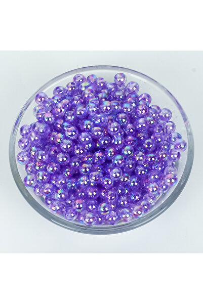yfhobi 25 gram - 6 mm Şeffaf Janjanlı Mor Yuvarlak Desen Plastik Boncuk ( 25 ...