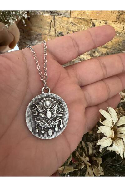 Yuchicly Ottoman Tughra Figured Necklace – Silver Color Zamak Metal for Women...